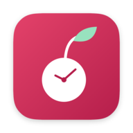 Griotte icon: a cherry whose stem forms the hands of a clock.